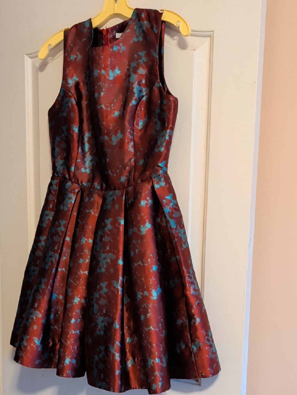 BB Dakota Burgundy and Teal Abstract Fit-and-Flare Mini Dress